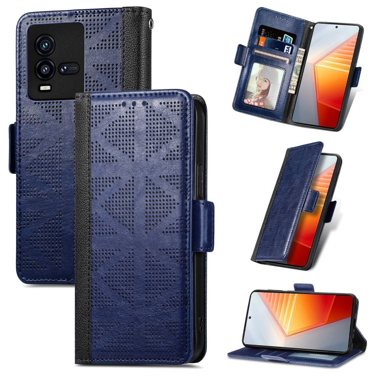 

For vivo iQOO 10 Grid Leather Flip Phone Case(Blue)
