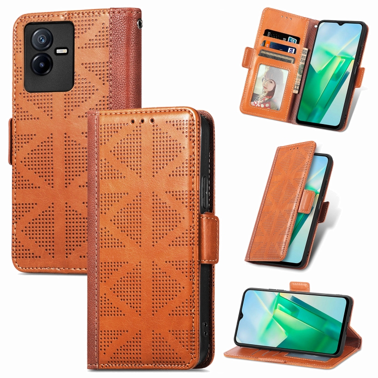 

For vivo T2X Grid Leather Flip Phone Case(Brown)