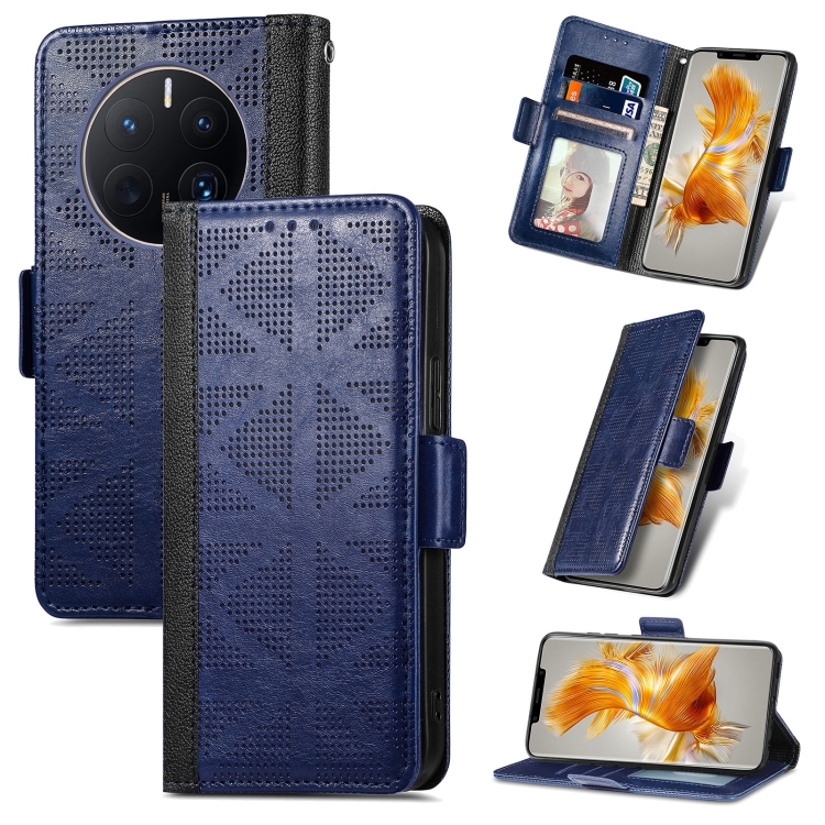 

For Huawei Mate 50 Pro Grid Leather Flip Phone Case(Blue)
