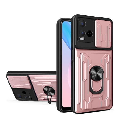 

For vivo Y21 Sliding Camshield Card Phone Case(Rose Gold)