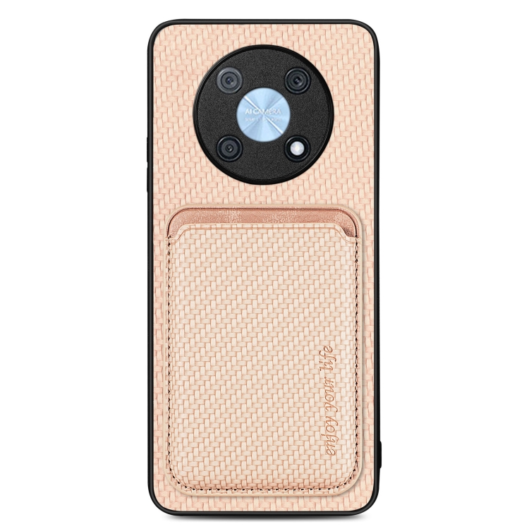 

For Huawei Nova Y90 Carbon Fiber Leather Card Magsafe Case(Khaki)