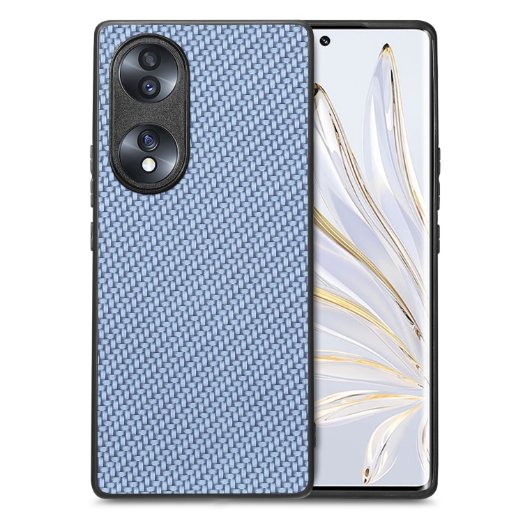 

For Honor 70 Carbon Fiber Texture Leather Back Cover Phone Case(Blue)