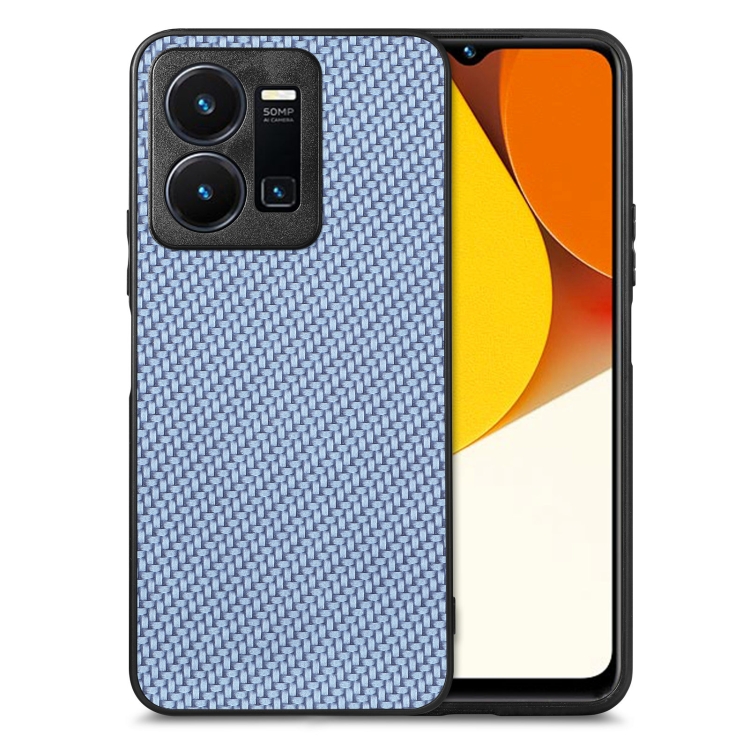 

For vivo Y35 Carbon Fiber Texture Leather Back Cover Phone Case(Blue)