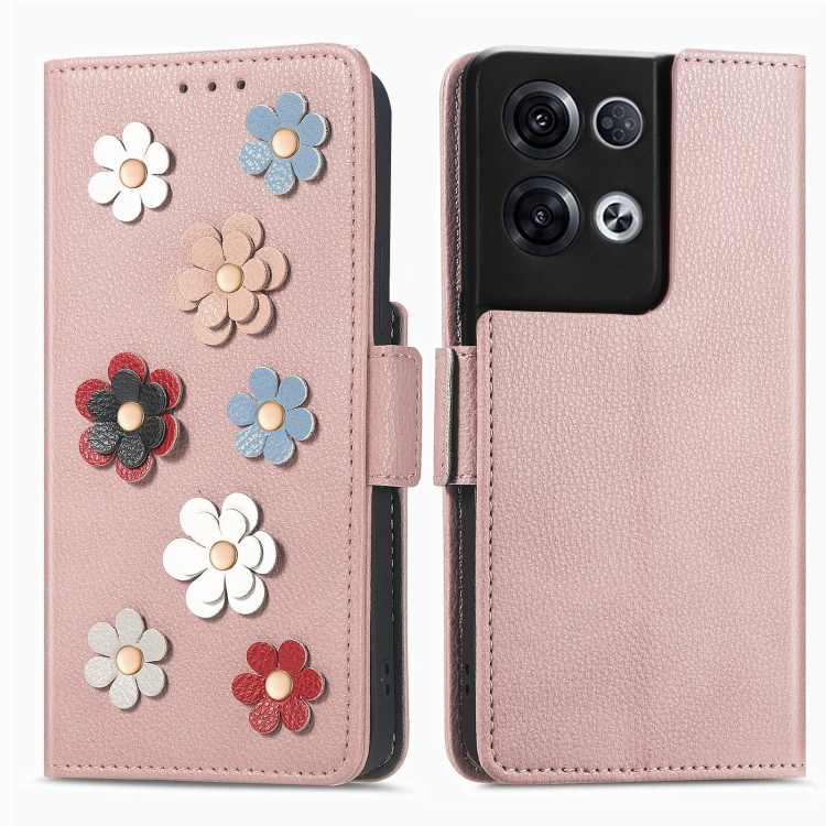 

For OPPO Reno8 Pro Stereoscopic Flowers Leather Phone Case(Rose Gold)