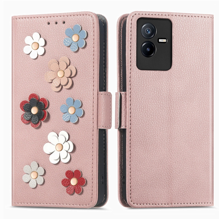 

For vivo T2X Stereoscopic Flowers Leather Phone Case(Rose Gold)