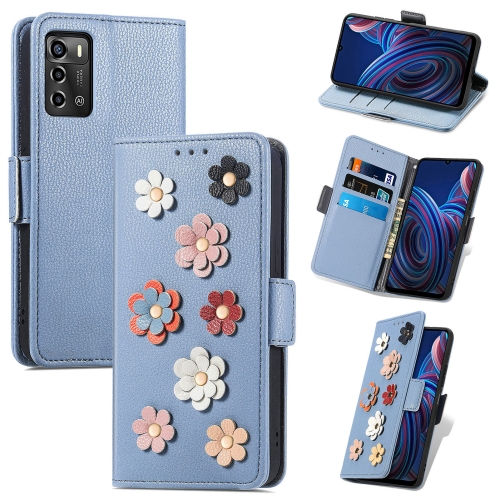 

For ZTE Blade A72 4G Stereoscopic Flowers Leather Phone Case(Blue)