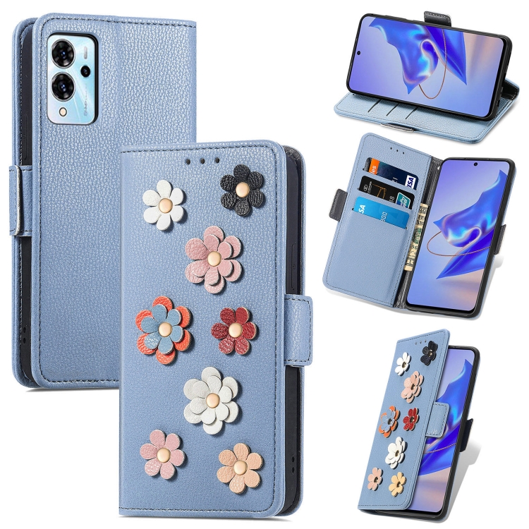 

For ZTE Blade V40 Pro Stereoscopic Flowers Leather Phone Case(Blue)