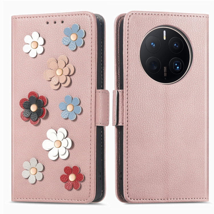 

For Huawei Mate 50 Pro Stereoscopic Flowers Leather Phone Case(Rose Gold)