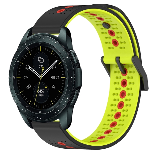 

For Samsung Galaxy Watch 42mm 20mm Tricolor Breathable Silicone Watch Band(Black+Lime+Red)