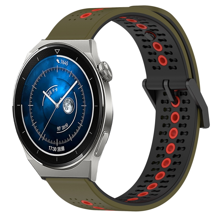 

For Huawei Watch GT3 Pro 43mm 20mm Tricolor Breathable Silicone Watch Band(Armygreen+Red)