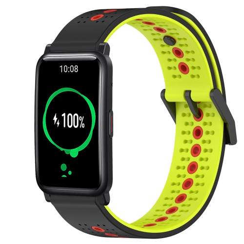 

For Honor Watch ES 20mm Tricolor Breathable Silicone Watch Band(Black+Lime+Red)