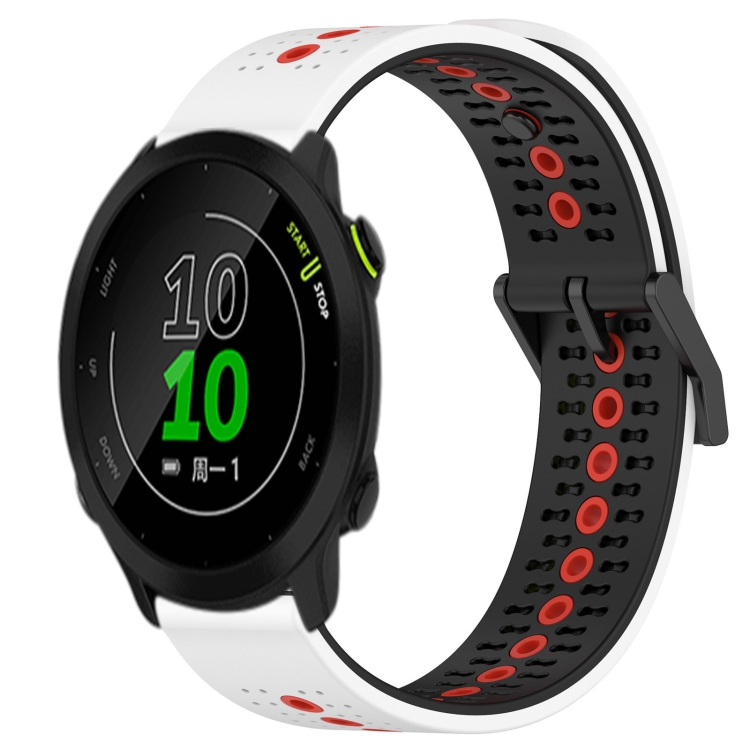 

For Garmin Forerunner 158 20mm Tricolor Breathable Silicone Watch Band(White+Black+Red)