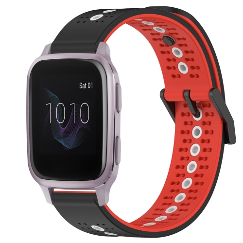 

For Garmin Venu SQ 20mm Tricolor Breathable Silicone Watch Band(Black+Red+White)