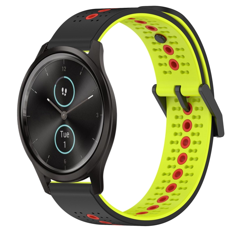 

For Garmin Garminmove Style 20mm Tricolor Breathable Silicone Watch Band(Black+Lime+Red)