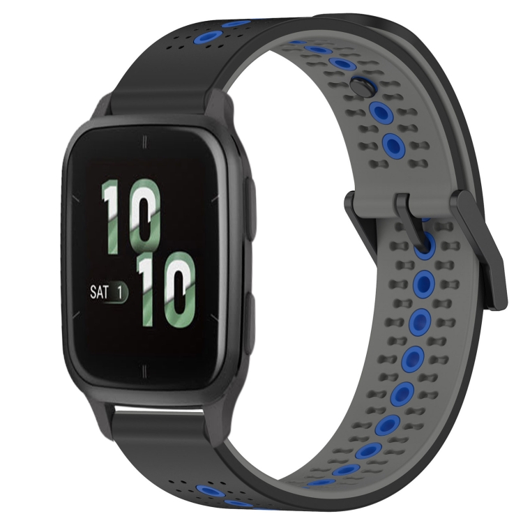 

For Garmin Forerunner Sq2 20mm Tricolor Breathable Silicone Watch Band(Black+Grey+Blue)