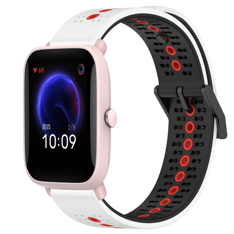 

For Amazfit Pop Pro 20mm Tricolor Breathable Silicone Watch Band(White+Black+Red)