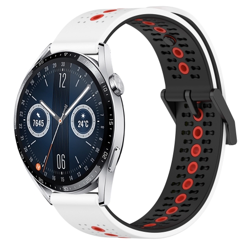 

For Huawei Watch GT3 46mm 22mm Tricolor Breathable Silicone Watch Band(White+Black+Red)