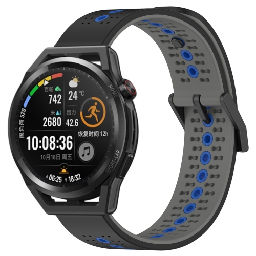 

For Huawei Watch GT Runner 22mm Tricolor Breathable Silicone Watch Band(Black+Grey+Blue)