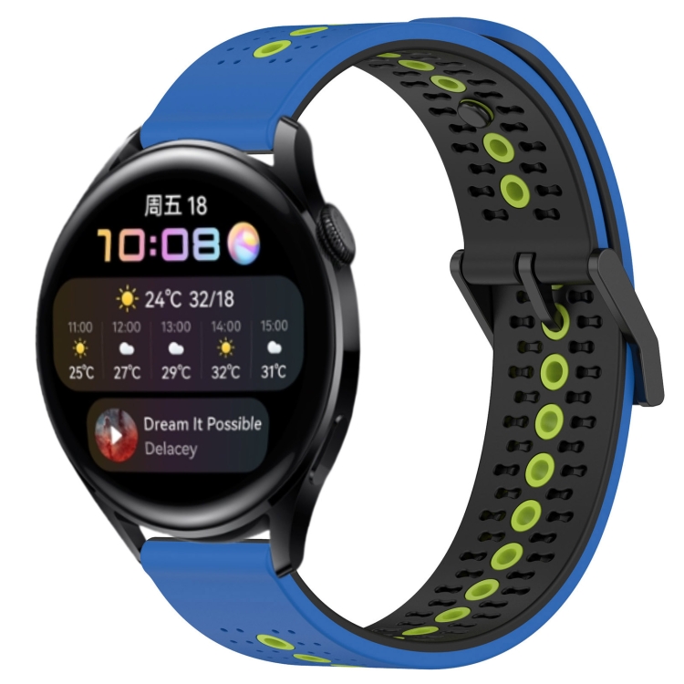 

For Huawei Watch 3 22mm Tricolor Breathable Silicone Watch Band(Blue+Black+Lime)