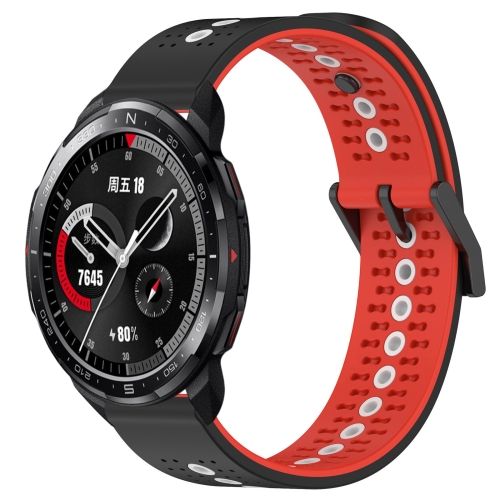 

For Honor Watch GS Pro 22mm Tricolor Breathable Silicone Watch Band(Black+Red+White)