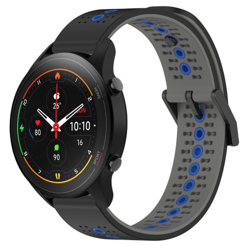 

For Xiaomi MI Watch S1 Pro 22mm Tricolor Breathable Silicone Watch Band(Black+Grey+Blue)