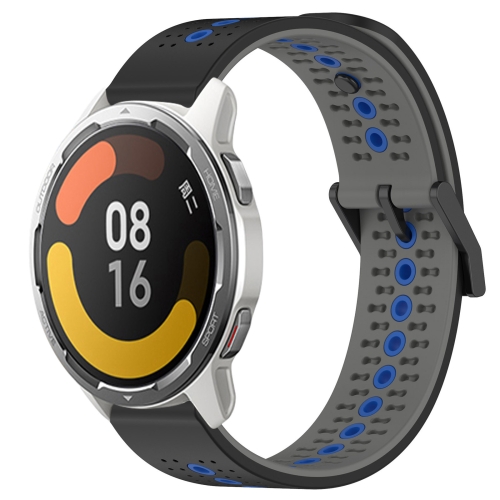 

For Xiaomi Watch S1 Active 22mm Tricolor Breathable Silicone Watch Band(Black+Grey+Blue)