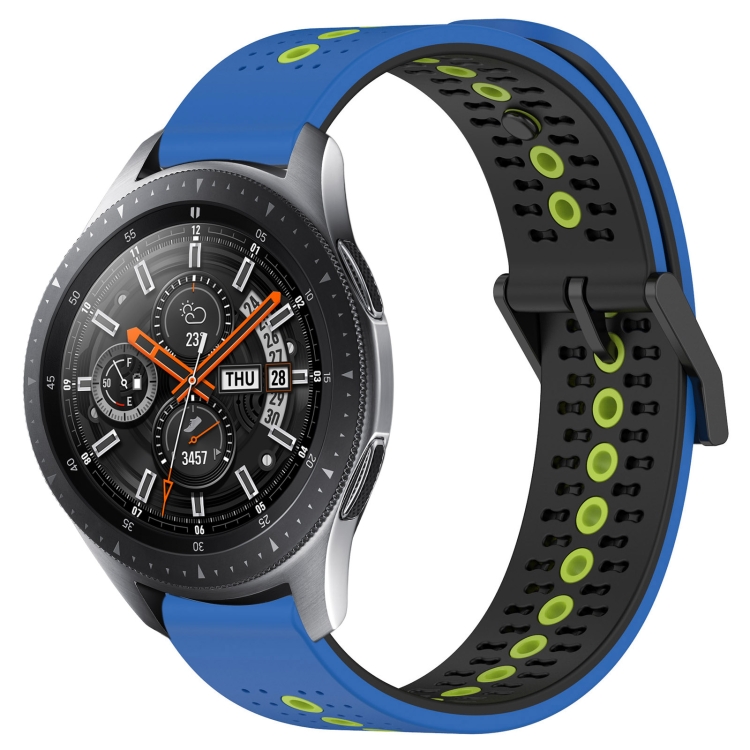 

For Samsung Galaxy Watch 46mm 22mm Tricolor Breathable Silicone Watch Band(Blue+Black+Lime)