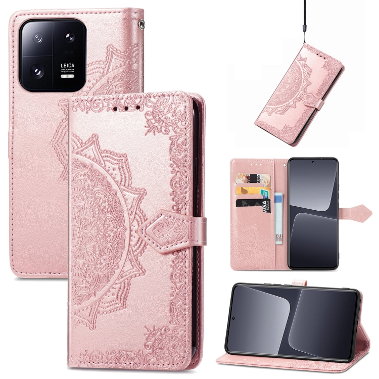 

For Xiaomi 13 Mandala Flower Embossed Leather Phone Case(Rose Gold)