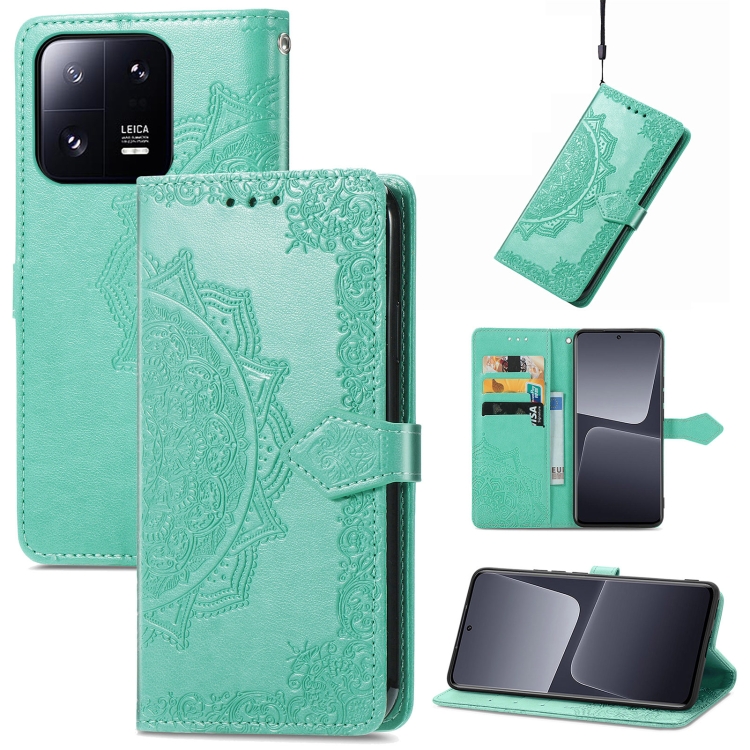 

For Xiaomi 13 Mandala Flower Embossed Leather Phone Case(Green)