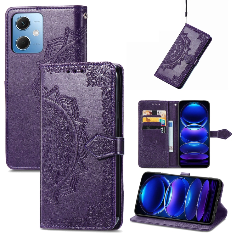 

For Xiaomi Redmi Note 12 5G Mandala Flower Embossed Leather Phone Case(Purple)