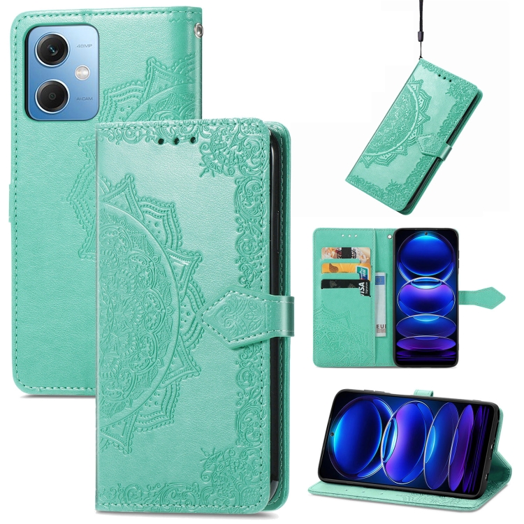 

For Xiaomi Redmi Note 12 Pro 5G Mandala Flower Embossed Leather Phone Case(Green)