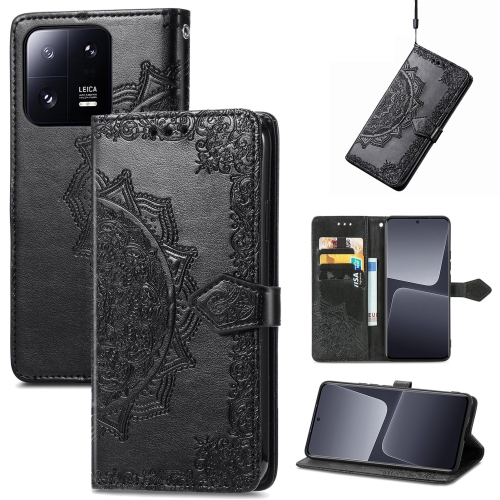 

For Xiaomi 13 Pro Mandala Flower Embossed Leather Phone Case(Black)