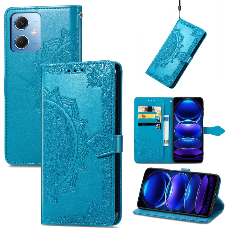 

For Xiaomi Redmi Note 12 Discovery Mandala Flower Embossed Leather Phone Case(Blue)