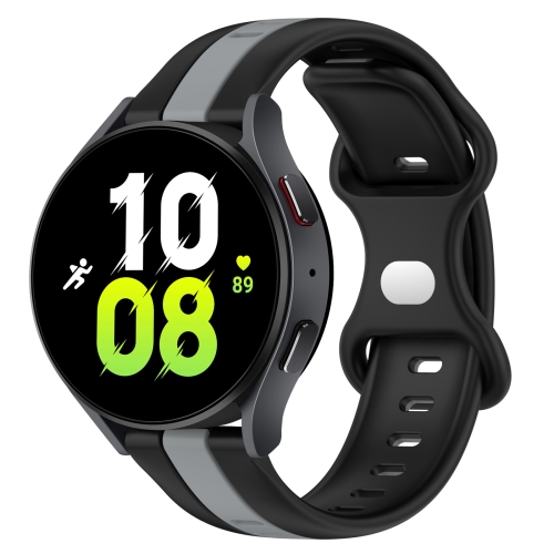 

For Samsung Galaxy Watch5 44mm 20mm Butterfly Buckle Two-Color Silicone Watch Band(Black+Grey)