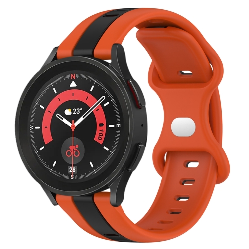 

For Samsung Galaxy Watch5 Pro 45mm 20mm Butterfly Buckle Two-Color Silicone Watch Band(Orange+Black)