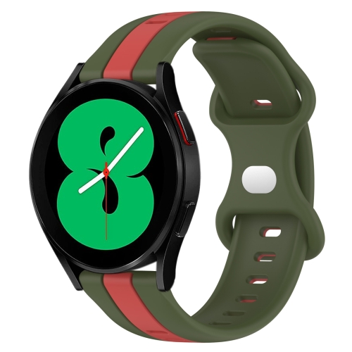 

For Samsung Galaxy Watch4 44mm 20mm Butterfly Buckle Two-Color Silicone Watch Band(Red+Army Green)