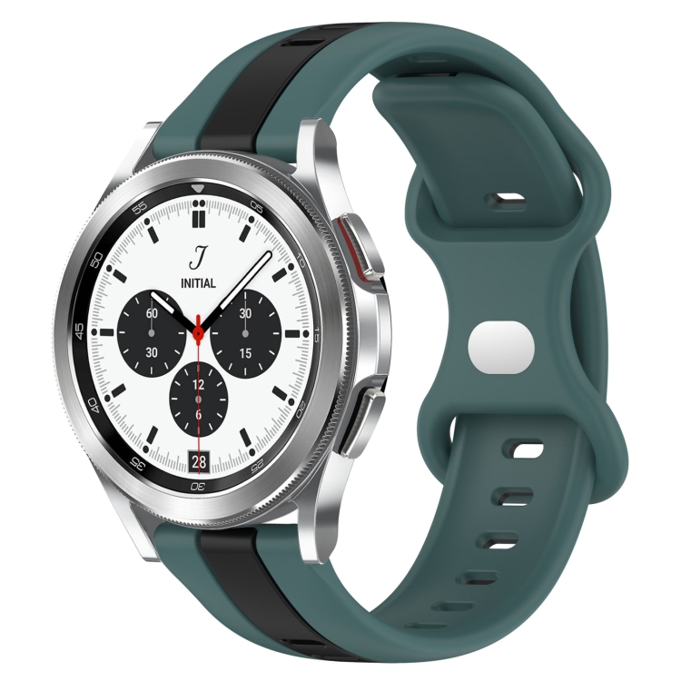 

For Samsung Galaxy Watch 4 Classic 42mm 20mm Butterfly Buckle Two-Color Silicone Watch Band(Green+Black)