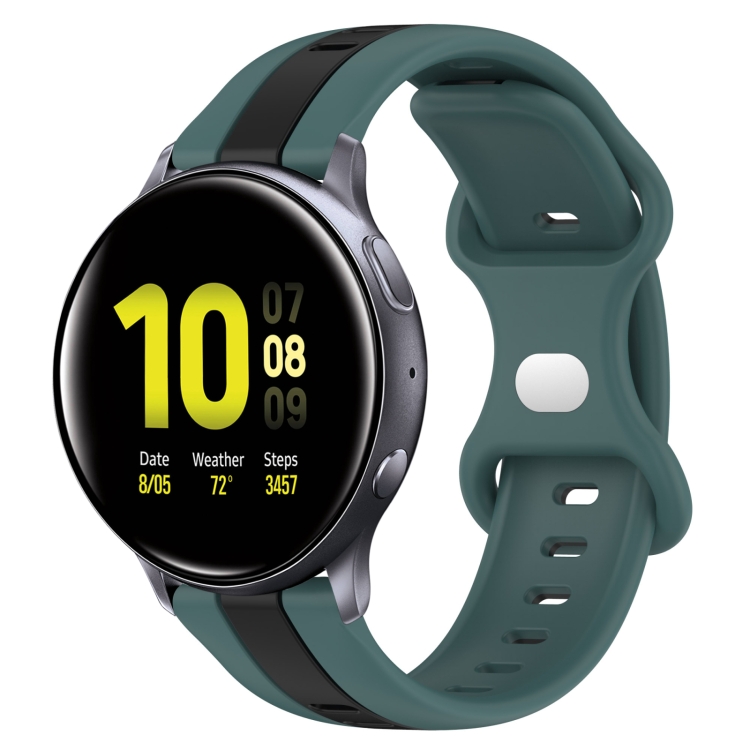 

For Samsung Galaxy Watch Active 2 40mm 20mm Butterfly Buckle Two-Color Silicone Watch Band(Green+Black)