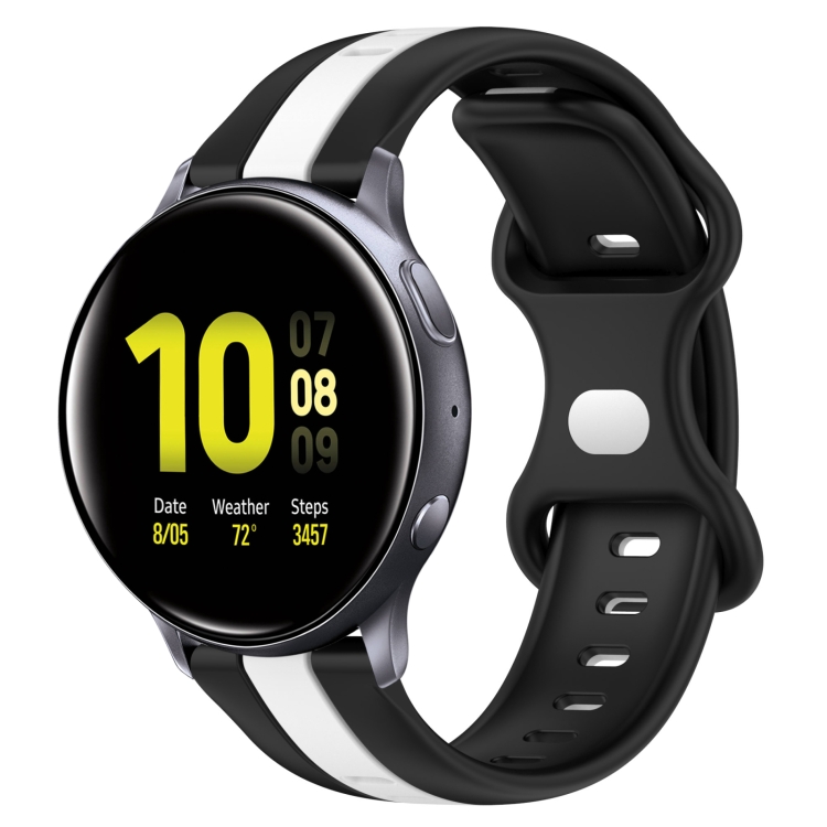 

For Samsung Galaxy Watch Active 2 44mm 20mm Butterfly Buckle Two-Color Silicone Watch Band(Black+White)