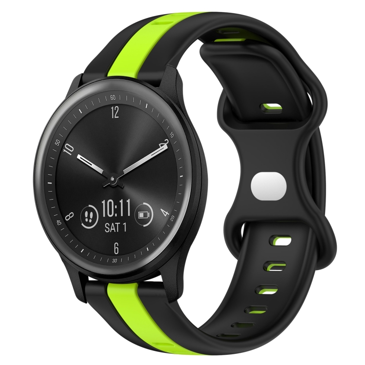 

For Garmin Vivomove Sport 20mm Butterfly Buckle Two-Color Silicone Watch Band(Black+Green)