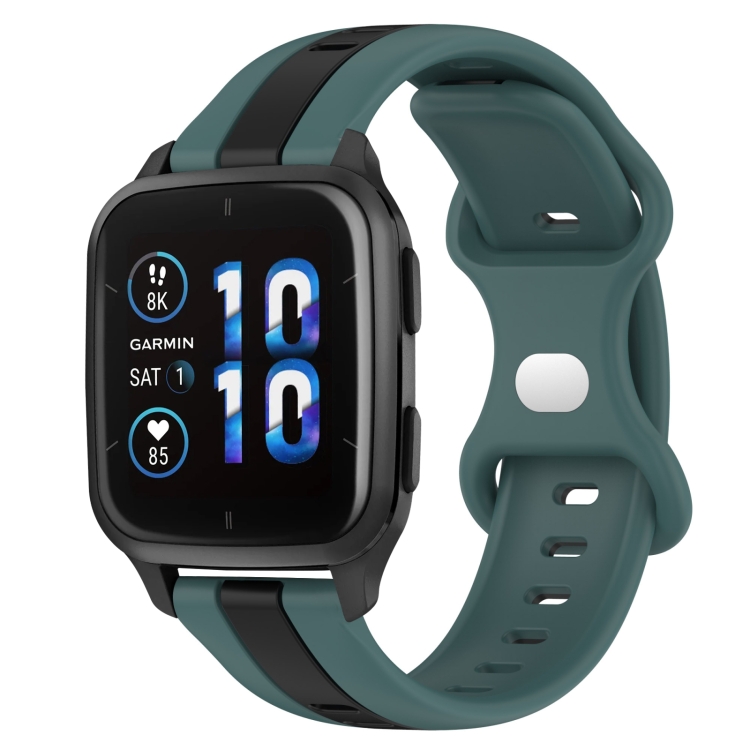 

For Garmin Forerunner Sq2 Music 20mm Butterfly Buckle Two-Color Silicone Watch Band(Green+Black)