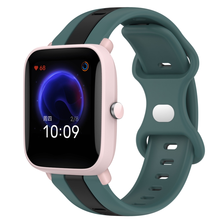 

For Amazfit Pop Pro 20mm Butterfly Buckle Two-Color Silicone Watch Band(Green+Black)