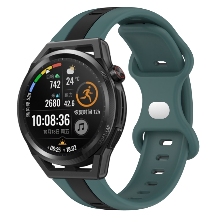 

For Huawei Watch GT Runner 20mm Butterfly Buckle Two-Color Silicone Watch Band(Green+Black)
