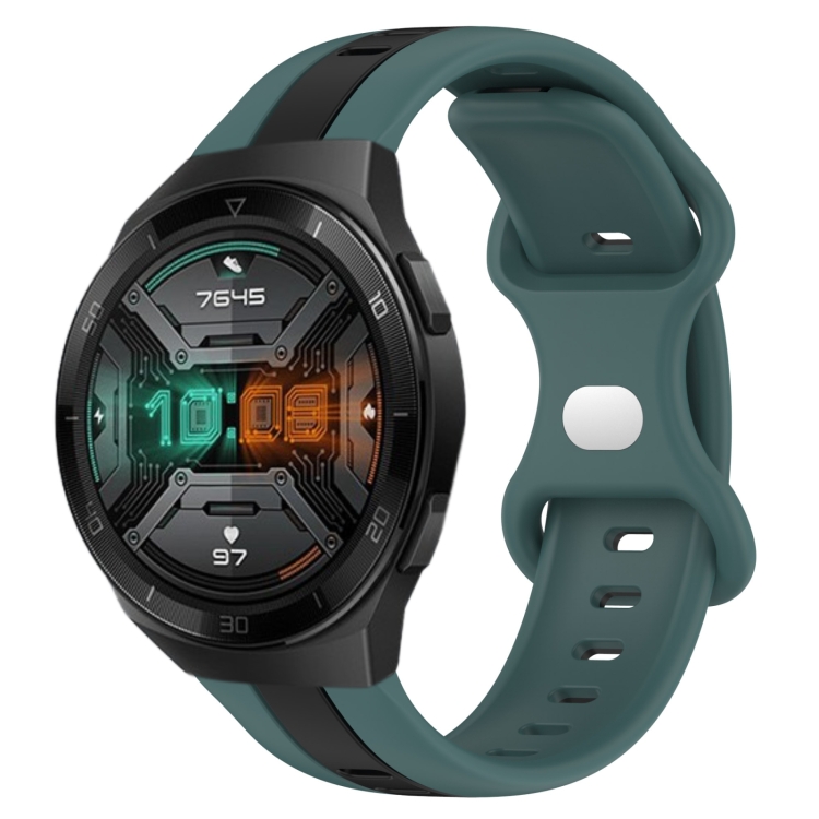 

For Huawei Watch GT 2E 20mm Butterfly Buckle Two-Color Silicone Watch Band(Green+Black)