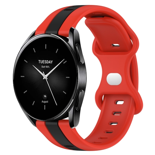 

For Xiaomi Watch S2 42mm 22mm Butterfly Buckle Two-Color Silicone Watch Band(Red+Black)