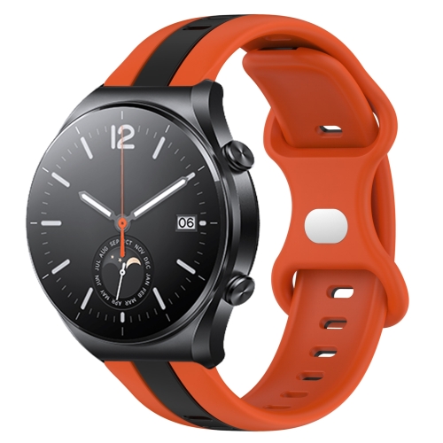 

For Xiaomi MI Watch S1 22mm Butterfly Buckle Two-Color Silicone Watch Band(Orange+Black)