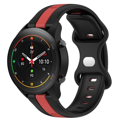 

For Xiaomi MI Watch S1 Pro 22mm Butterfly Buckle Two-Color Silicone Watch Band(Black+Red)