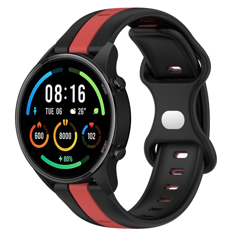 

For Xiaomi MI Watch Sport 22mm Butterfly Buckle Two-Color Silicone Watch Band(Black+Red)