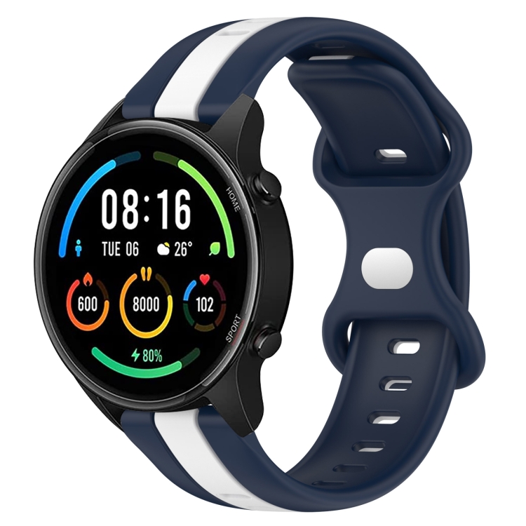 

For Xiaomi MI Watch Color 22mm Butterfly Buckle Two-Color Silicone Watch Band(White+Blue)