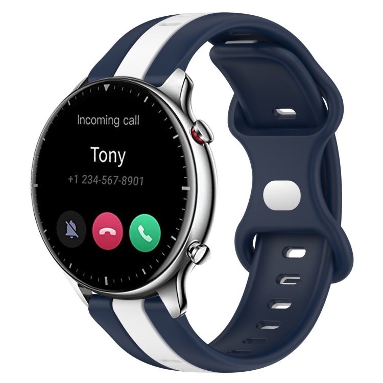 

For Amazfit GTR 2 22mm Butterfly Buckle Two-Color Silicone Watch Band(White+Blue)
